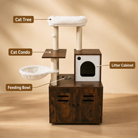 Arbre à chat avec enclos pour litière, meuble en bois, condo, hamac et lit rembourré surélevé, mobilier pour animaux de compagnie personnalisé OEM ODM