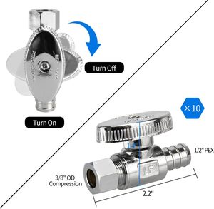 Dẫn miễn phí cung cấp Van DừNg, 1/4 ''lần lượt thẳng dừng van 3/8" OD nén x 1/2 "pex Chrome mạ - Product Image 2