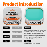 AUTOQUIZE LA109 Cera Dura de Lujo Natural Nano Palm, Protección de Pintura, Resistencia a Arañazos, Protección UV, Cuidado del Automóvil, Cera Premium para Automóviles