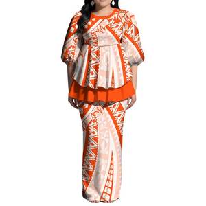 En iyi fiyat özel polinezya Lady geri yarık elbise hawaii tarzı tasarım puf kollu o-boyun elbise Samoan Puletasi elbise iki parça - Product Image 4