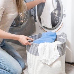 <span class=keywords><strong>Handmade</strong></span> Có Thể Gập Lại Thêm Lưu Trữ Lớn Giỏ Bông Dây Giỏ Dệt Baby Kids Đồ Chơi Quà Tặng Giỏ Giặt Có Tay Cầm - Product Image 3