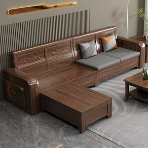 <b>Walnut</b> Solid Wood Sofa Set Modern Minimalist Corner Chaise Lounge Living Room Furniture Adult And Elderly Use - Product Image 4