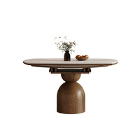 Ensemble de table à manger en bois massif vintage, réglable, moderne, couleur noyer, dalle de roche rustique, meubles de maison de luxe pour petites maisons
