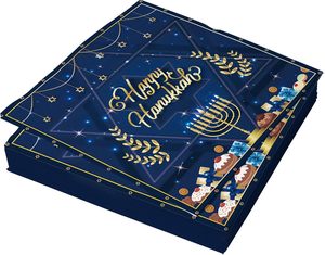 Tovaglioli di Carta Usa e Getta per Hanukkah, Decorati con Menorah Blu, per Cene e Pranzi, Ideali per la Festa delle Luci di Hanukkah - Product Image 2