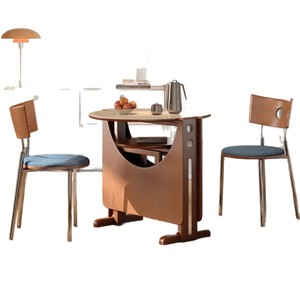 Midcentury Modern Solid Wood Oval Folding Dining <b>Table</b> Metal Legs 2 Seater <b>Small</b> Apartment Use - Product Image 5