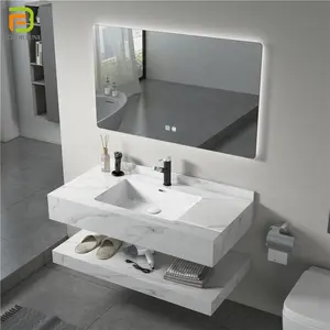 Modern rectangular lavabo hand wash basins wall hanging bathroom sink basin cabinet set with led mirror