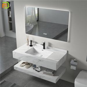 Lavabos rectangulares modernos, lavabos para pared, conjunto de lavabo de baño con espejo led - Product Image 1