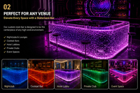 Comptoir de bar commercial en résine translucide LED illuminée sur mesure, texture bulle incurvée, moderne, pour boîte de nuit et lounge