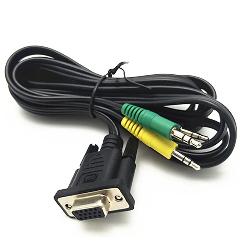 Conector macho DB15 d-sub VGA a 3 vías, negro, verde, amarillo, 3 polos, Conector de CC, 3,5mm, Cable AV de serie, venta al por mayor