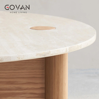 Table basse en bois massif de style nordique avec plateau en travertin, idéale pour les zones d'accueil à domicile et les hôtels