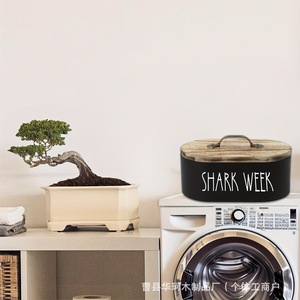 Caja de almacenamiento de madera Shark Week con tapa ovalada negra y asa, contenedor decorativo - Product Image 3