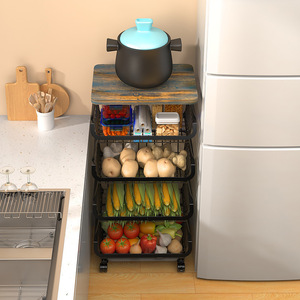 Estantes <span class=keywords><strong>de</strong></span> Almacenamiento Metálicos Ventilados para <span class=keywords><strong>Cocina</strong></span>, <span class=keywords><strong>de</strong></span> Múltiples Niveles, con Techo <span class=keywords><strong>de</strong></span> <span class=keywords><strong>Madera</strong></span> y Ruedas - Product Image 5