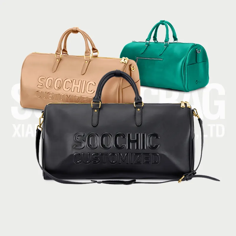 Soochic tas koper perjalanan kulit vegan hijau kustom tas akhir pekan untuk wanita