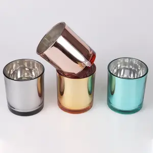 Tarros de vidrio electrochapado para velas, color negro, oro rosa, 14oz, con tapa para velas perfumadas