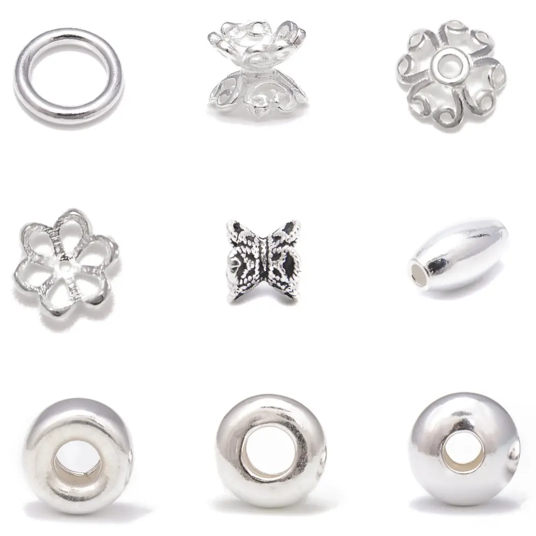 YMJ 925 Sterling Silver Flower Bead End Caps Jump Ring 6mm 8mm 10mm Rice Charms Beads for Jewelry Making Earrings Decorative
