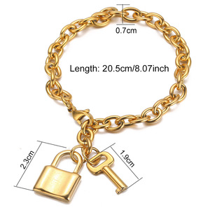 2023 <span class=keywords><strong>san</strong></span> <span class=keywords><strong>valentino</strong></span> bracciale in acciaio al titanio placcato oro 18 carati Love Lock bracciale con serratura e chiave in acciaio inossidabile 316L <span class=keywords><strong>per</strong></span> coppia - Product Image 2