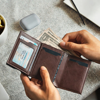 Dompet Lipat Ganda Ultra Tipis Anti RFID untuk Pria, Tempat Kartu Kredit, Dompet Saku Depan Ramping, Tempat Kartu Portabel Multifungsi