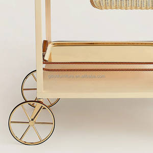 מלון מסעדה אדום יין בקבוק הגשת עגלת מטבח נירוסטה מתכת פליז יוקרה עגלת - Product Image 5