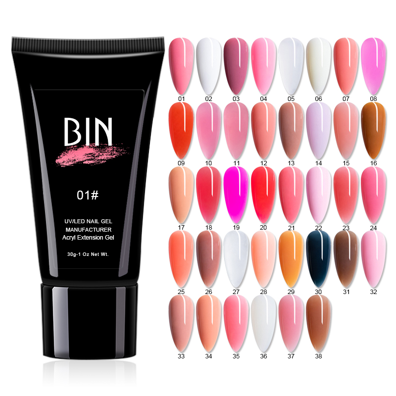 Лидер продаж, акриловый полигель BIN чистого цвета, 30 г, гладкий отмачиваемый УФ-гель для наращивания