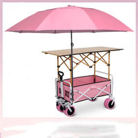 Chariot de plage pliable en acier à faible teneur en carbone avec parasol réglable et table latérale pour le camping, les courses et les sorties à la plage