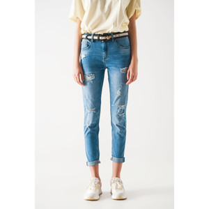 Jean droit bleu moyen déchiré - Product Image 6