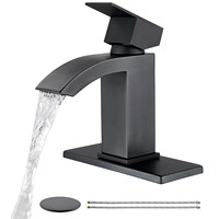 Robinet de lavabo de salle de bain rectangulaire cascade monocommande à poser sur le comptoir avec siphon escamotable
