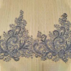 Gold Cotton Lace Beaded Trimming Border Lace Beaded Bridal Lace Fabrics Bridal Trimming