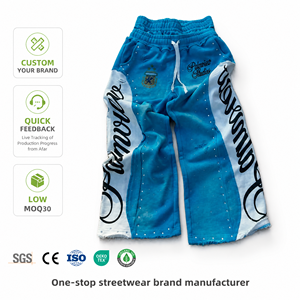 Pantalones de Chándal Holgados de Doble Cintura con Bordado y Pedrería para Hombre, Estilo Urbano, de Algodón French Terry Personalizados - Product Image 1