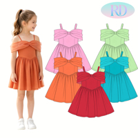 Robe d'été décontractée pour petite fille, imprimé floral, bretelles spaghetti, avec nœud en tulle, tenue de plage ou de fête, vente en gros