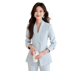 Women's Suit Set Polyester Three Quarter Sleeve Office Lady Spring White Flared Pants Professional Work Uniform - Product Image 5