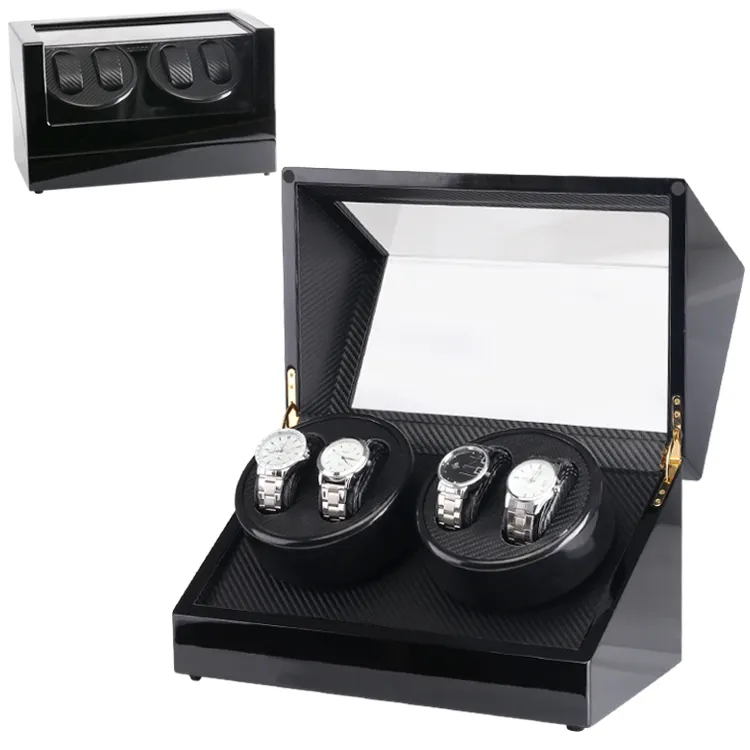 Di lusso 4 Display Pianoforte Lacca Mute Motore di Legno Contenitore di Vigilanza, Commercio All'ingrosso Rotazioni Watch Winder