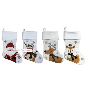 Calza di Natale Bianca Ricamata con Motivo Volpe e Renna, Campione Gratuito, Bestseller per il Mercato Francese 2026, per Decorazioni Festive - Product Image 1