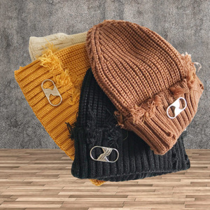 Gorro de punto de invierno a la moda para adultos, gorro frío desgastado versátil, gorro con puños de <span class=keywords><strong>Metal</strong></span> Vintage - Product Image 6