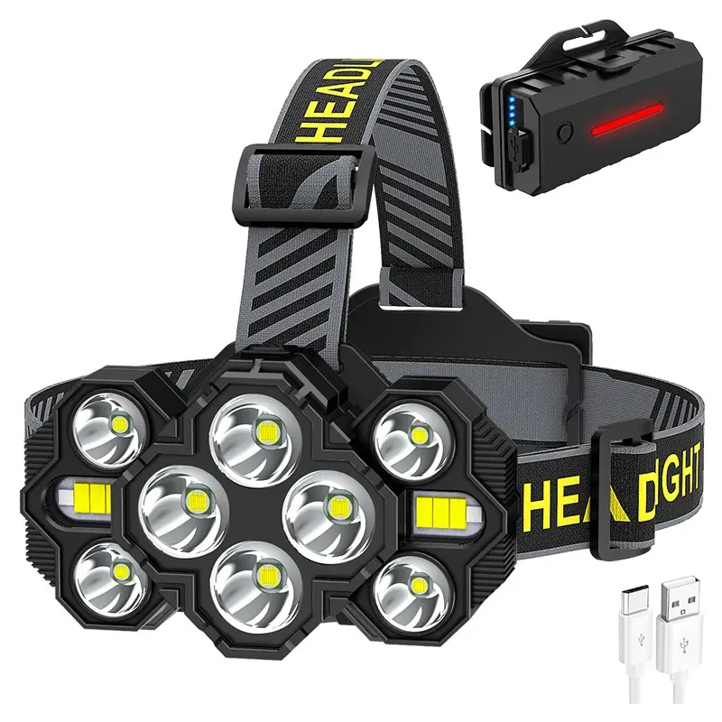 HoneyFly LED Headlamp 2000 Lumens 10 Lighting Source USB Charging Head Lamp Power Flashlight 18650*2 Battery Camping Fishing