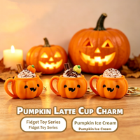 Porte-clés anti-stress Halloween, breloques Pop It Fidget imprimées en 3D (citrouille, coupe de crème glacée, jouet Latte mignon), décoration de sac à dos, cadeau