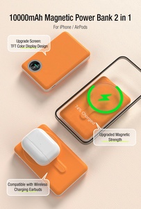 แบตสำรอง OEM 10000mah สกรีนโลโก้ได้ แม่เหล็ก 2 in 1 แบตสำรองแบบกึ่งโซลิดสเตต ชาร์จไร้สาย เคสหนัง - Product Image 4