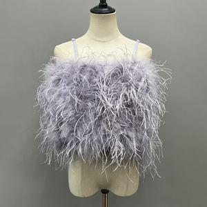 2024 verano moda hombro Correa boda <span class=keywords><strong>chaleco</strong></span> fiesta lujo mullido avestruz pluma <span class=keywords><strong>chaleco</strong></span> Top para mujeres - Product Image 3