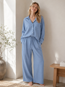 Completo due pezzi retrò da <span class=keywords><strong>donna</strong></span>, adatto per taglie forti, con <span class=keywords><strong>pantaloni</strong></span> a vita alta larghi e camicie in <span class=keywords><strong>lino</strong></span>, personalizzabile in fabbrica - Product Image 3