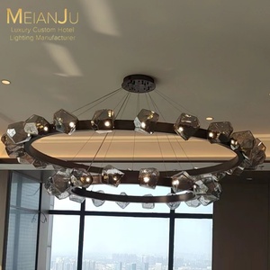 Zhongshan Modern Premium Hanging Pendant Light Smoked Grey Faceted Glass Chandelier para Hotel Restaurant Living Room Lighting - Product Image 5