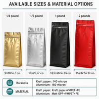 Sachet de café imprimé sur mesure, à quatre soudures, avec valve de dégazage unidirectionnelle, en feuille d'aluminium, fermeture à languette, emballage de fraîcheur, en stock, OEM