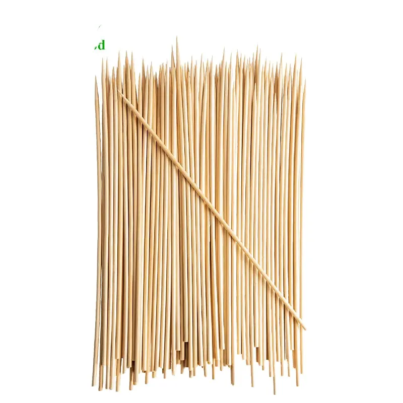 Brochetas de bambú redondas antiadherentes, de madera, OEM, venta al por mayor, marca personalizada de bajo precio, al aire libre para parrilla, herramientas de barbacoa, brochetas