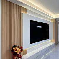 Panneaux de revêtement mural en composite bois-plastique rainurés, imperméables, à grain de bois moderne, pour maison, hôtel, appartement