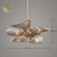 Lustre en verre texturé de luxe moderne, luminaire suspendu artistique doré pour hôtel, villa, restaurant