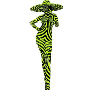 Halloween jumpsuit zebra bergaris hitam dan putih celana panjang wanita penyanyi bar DjDs kostum pertunjukan Tim tari