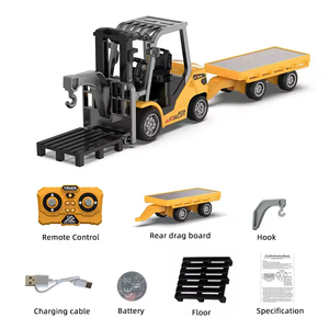 Mini chariot élévateur RC 2,4 GHz en alliage à l'échelle 1/64 avec remorque, jeu de bureau, télécommande via application, camion de chantier, jouets et cadeaux pour enfants - Product Image 6