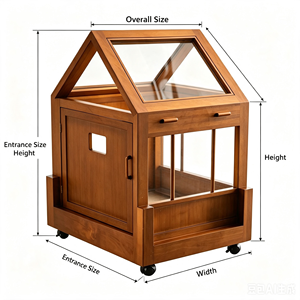 Modern Wooden Pet House Furniture Wheeled Enclosed <b>Dog</b> Cat Bed with Clear Roof & Cushion Decorative Indoor Pet Crate Kennel fo - Product Image 1