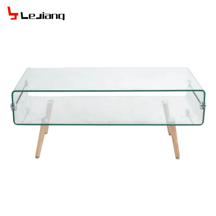 Free Sample Wood Living Room Curved Wooden Center Table With Glass Top Price