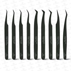 Pince à cils volume en acier inoxydable japonais noir plasma de marque privée pince à épiler à pointe en fibre de maintien forte pince à cils écologique - Product Image 1