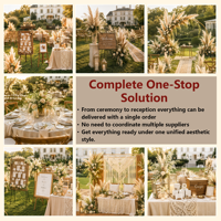 Décoration de mariage bohème personnalisée, package complet |   Centre de table en forme d'arche Pampas, nœud de chaise, toile de fond en macramé |   Fournisseur OEM unique