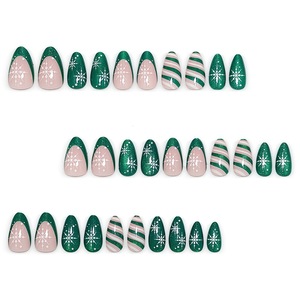 Faux ongles à presser vertes œil de chat français, motif amande, flocon de neige, pour Noël, vente en gros - Product Image 3